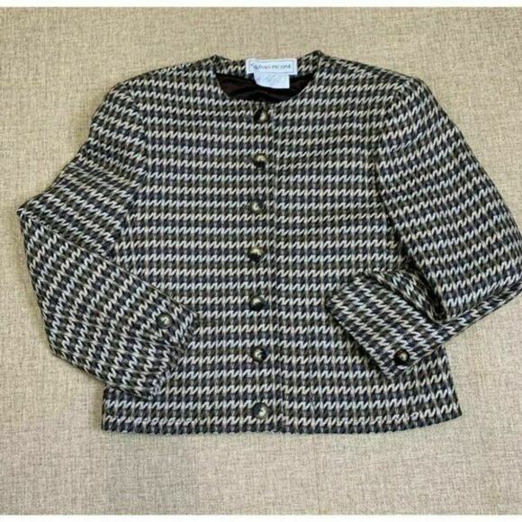 Evan Picone vtg union made wool button front blazer ivory brown suit Sz 10 - Picture 11 of 11